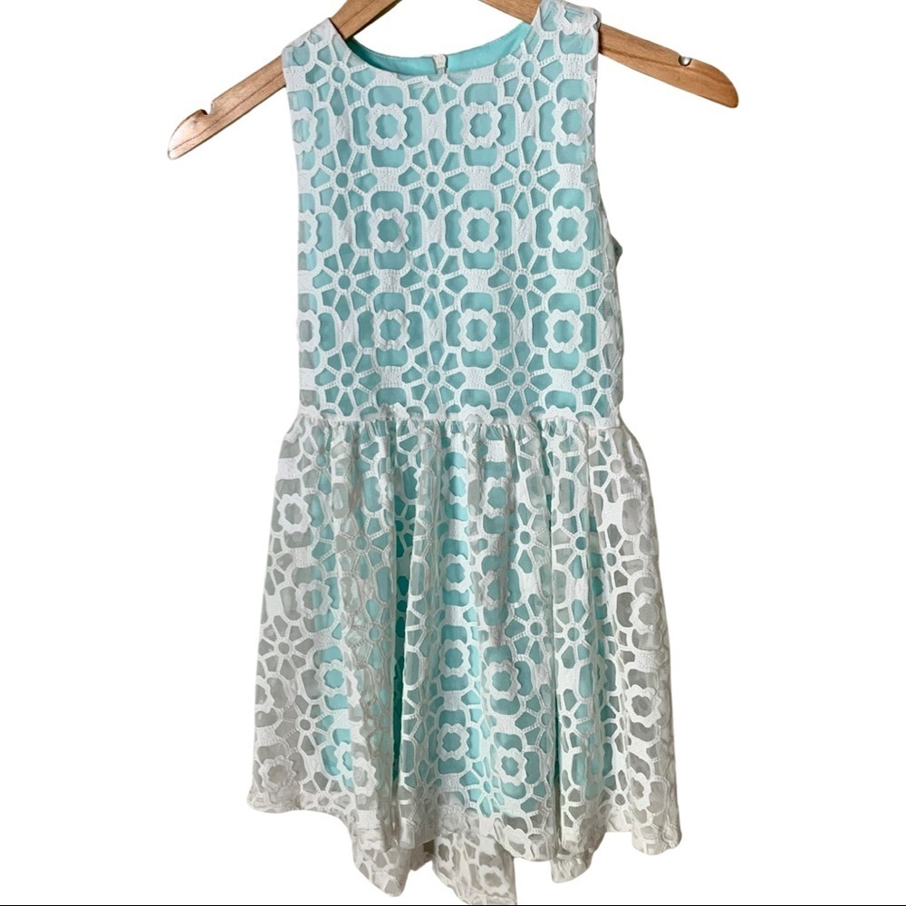 ELISA B. Lace Sleeveless Party Dress Teal Turquoise White Special Occasion Sz 10